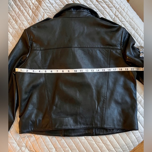 Mango Black Genuine Leather Moto Jacket, Size M - Picture 6 of 7